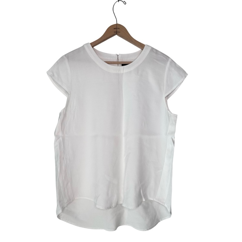 J. Crew Drapey Oxford Crepe White Cap-Sleeve Blouse Top Size 10